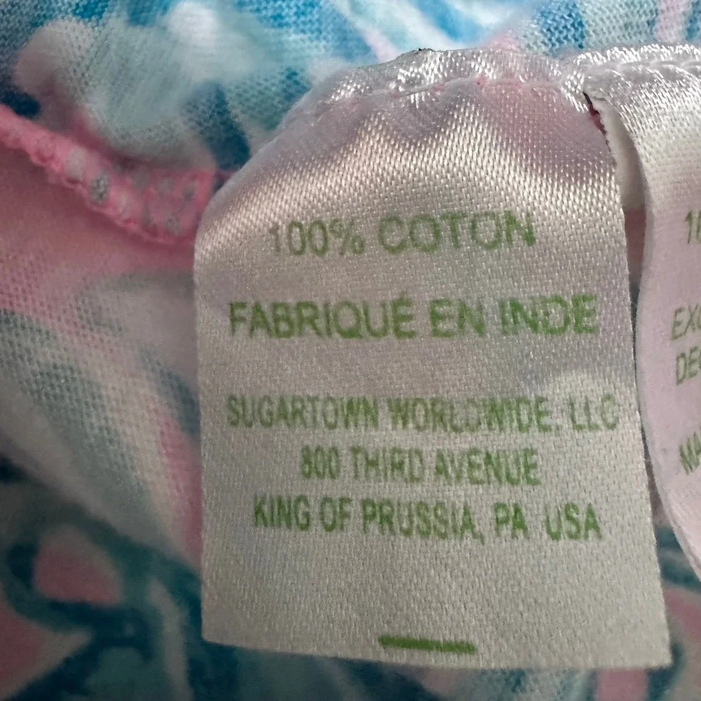 Lilly Pulitzer Girls Pink Blue Pineapple Print Cotton Dress Pom Pom Trim M 6-7